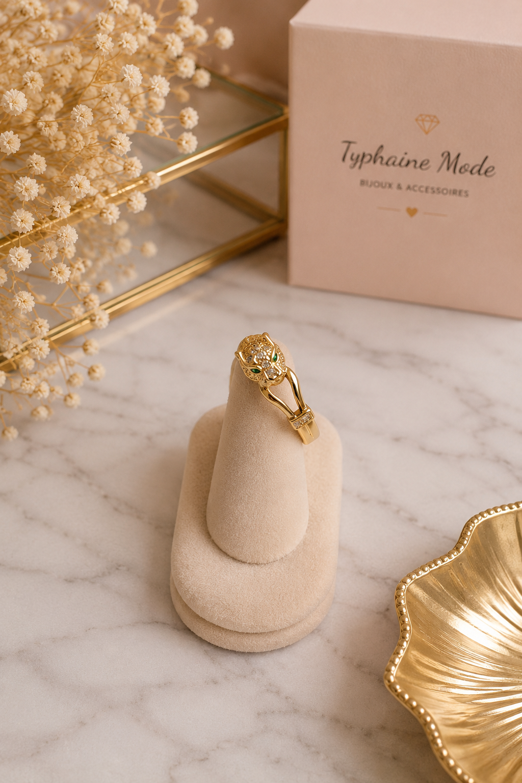 Bague Panthère Dorée Strass✨