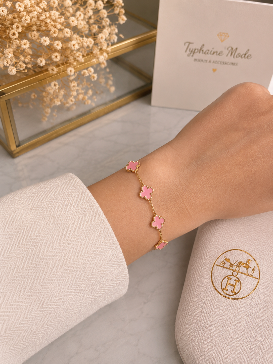 Bracelet Trèfle Rose Poudré Doré✨