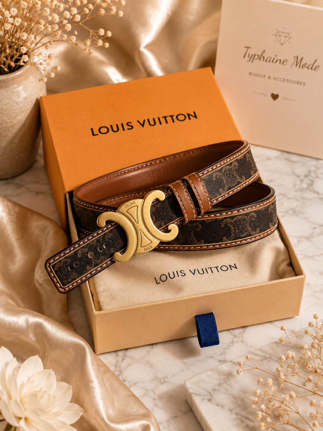 ✨ Ceinture Élégance Prestige Camel & Gold✨