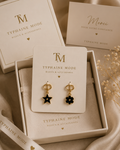 Boucles d’oreilles Duo Étoile & Fleur Noire | Acier inoxydable✨