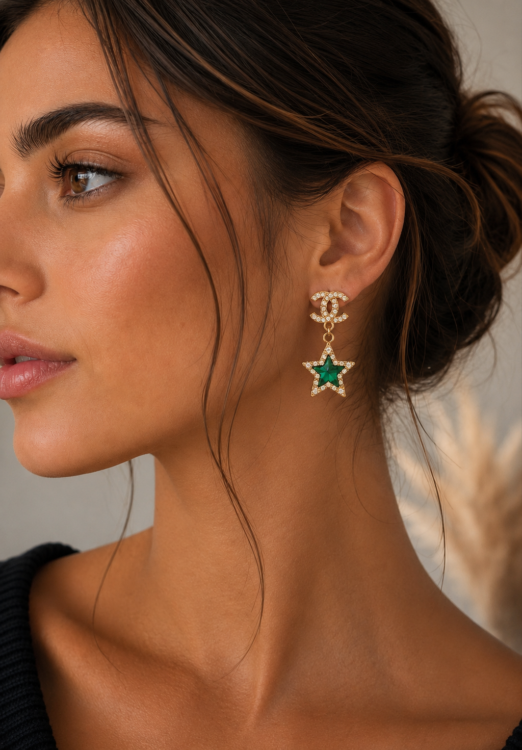 Boucles d’oreilles Étoile Émeraude – Inspiration Luxe✨