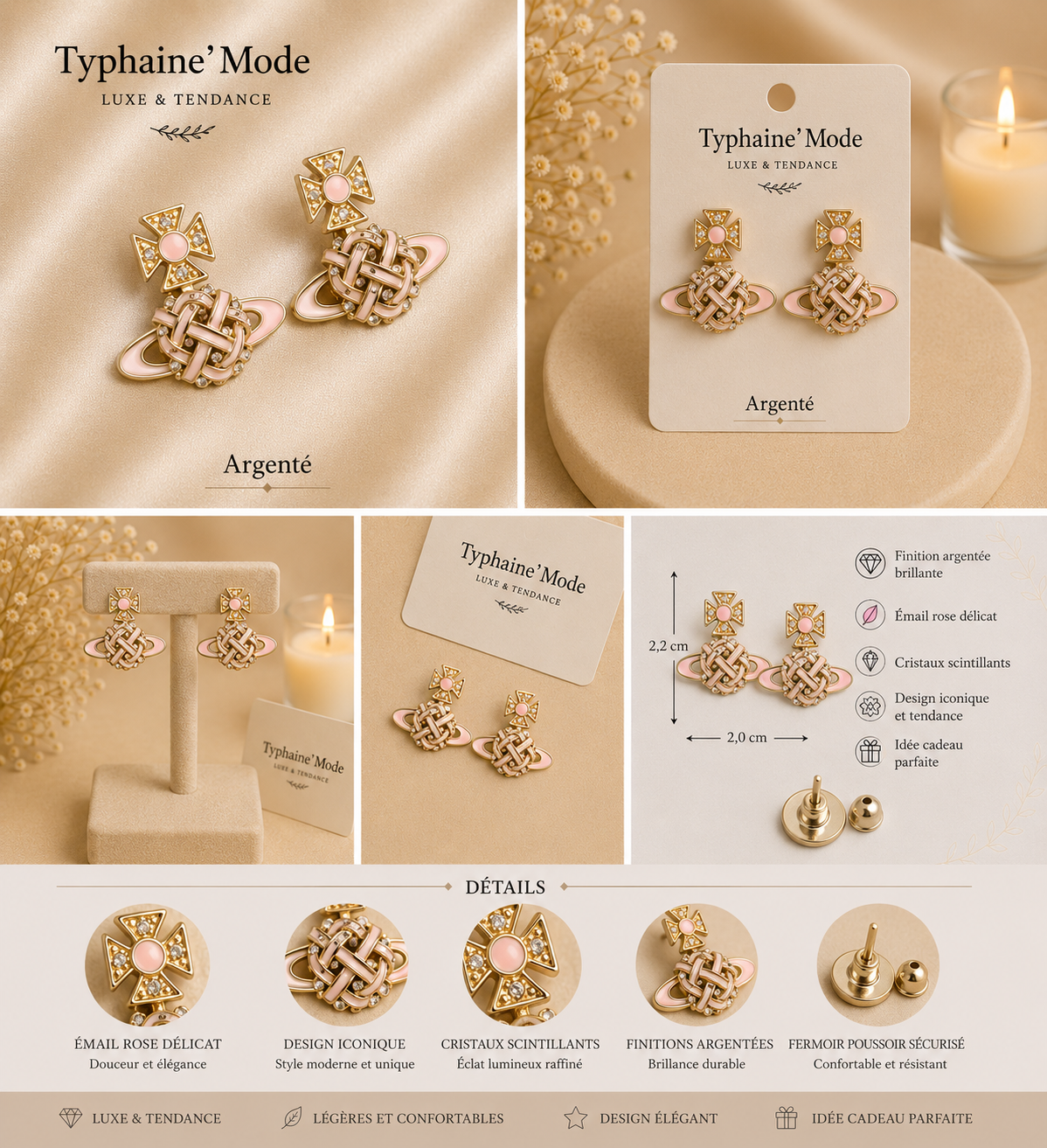 Boucles d'oreilles Rose Impériale✨