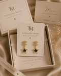 Boucles d’oreilles Étoile Émeraude – Doré✨