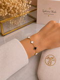 Bracelet Trèfles Noir & Blanc Doré✨