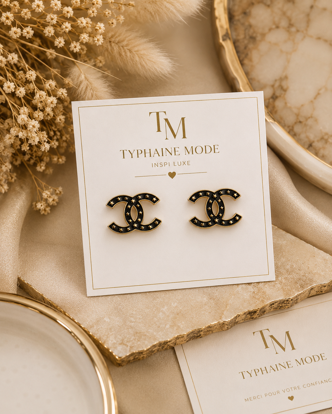 Boucles d’oreilles Étoile Noire – Inspiration Luxe✨