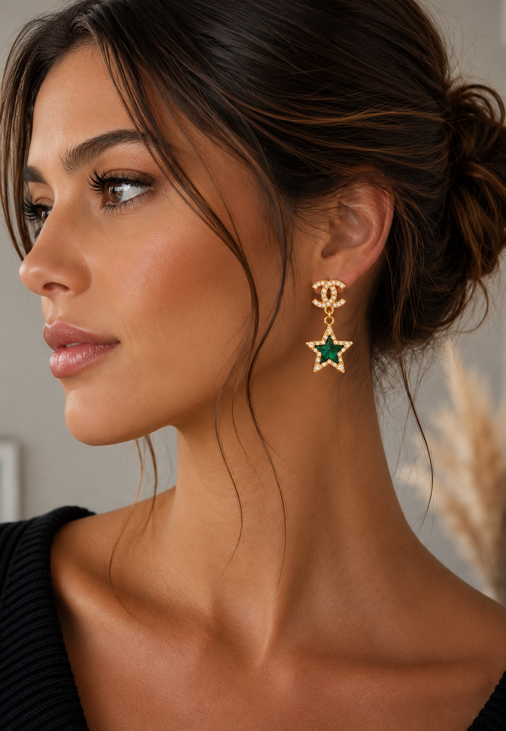 Boucles d’oreilles Étoile Émeraude – Doré✨