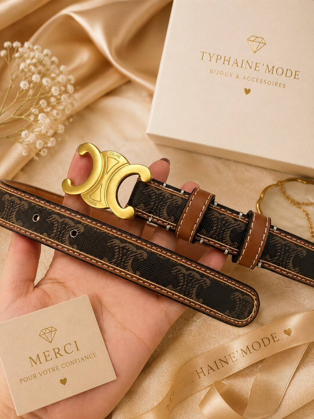 ✨ Ceinture Élégance Prestige Camel & Gold✨